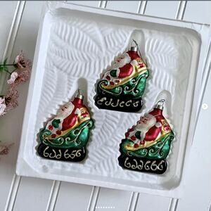 Vintage Bradford Christmas Trimmeries Glass SANTA SLEIGH Ornaments Complete Box